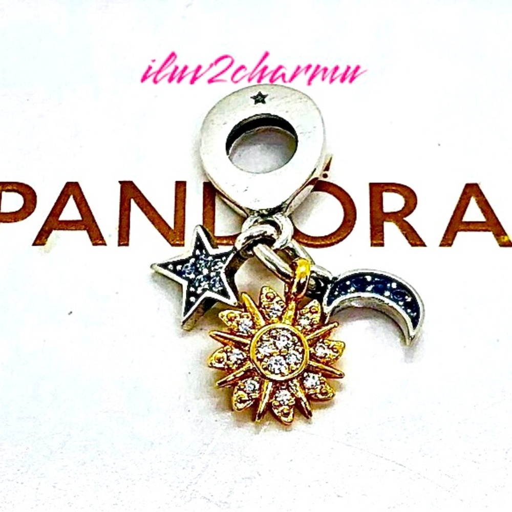 Pandora 'Celestial Sun Moon & Star ' Two Tone Trio Dangle Charm 762676C01